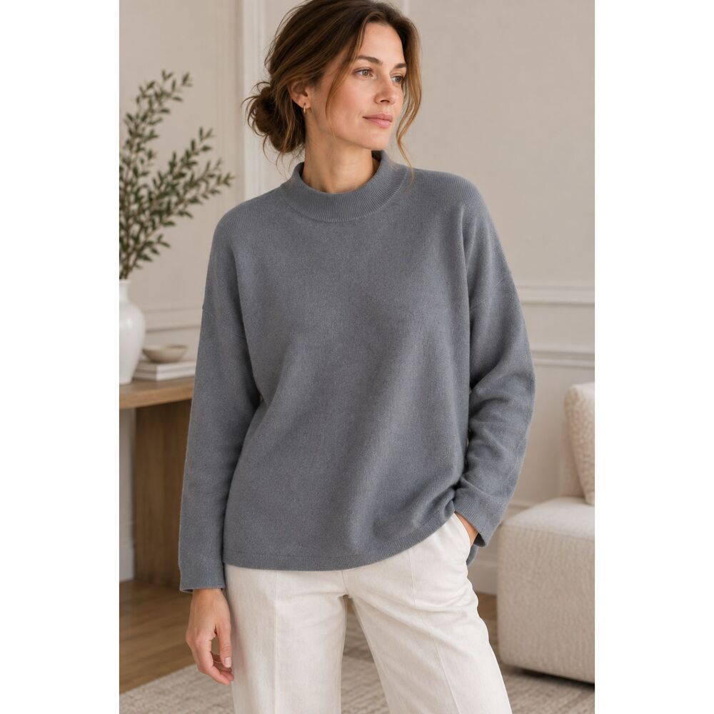 J. Jill 100% Cashmere Oversized Mock Neck Sweater Gray Women’s L XL One Size